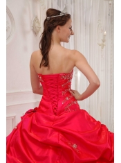 Red Ball Gown Sweetheart Floor-length Taffeta Appliques Quinceanera Dress