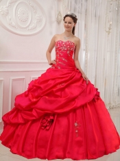 Red Ball Gown Sweetheart Floor-length Taffeta Appliques Quinceanera Dress