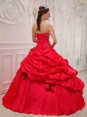 Red Ball Gown Sweetheart Floor-length Taffeta Appliques Quinceanera Dress