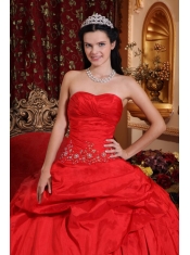 Red Ball Gown Sweetheart Floor-length Taffeta Beading and Appliques Quinceanera Dress