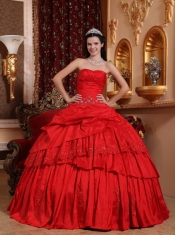 Red Ball Gown Sweetheart Floor-length Taffeta Beading and Appliques Quinceanera Dress