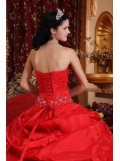 Red Ball Gown Sweetheart Floor-length Taffeta Beading and Appliques Quinceanera Dress