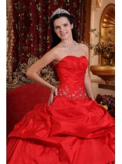 Red Ball Gown Sweetheart Floor-length Taffeta Beading and Appliques Quinceanera Dress