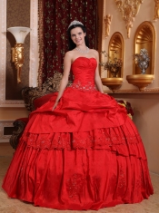 Red Ball Gown Sweetheart Floor-length Taffeta Beading and Appliques Quinceanera Dress