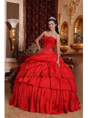 Red Ball Gown Sweetheart Floor-length Taffeta Beading and Appliques Quinceanera Dress