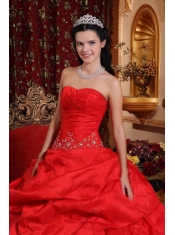 Red Ball Gown Sweetheart Floor-length Taffeta Beading and Appliques Quinceanera Dress