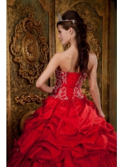 Red Ball Gown Sweetheart Floor-length Taffeta Beading and Appliques Quinceanera Dress