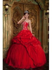 Red Ball Gown Sweetheart Floor-length Taffeta Beading and Appliques Quinceanera Dress