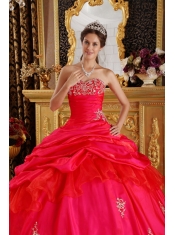 Red Ball Gown Sweetheart Floor-length Taffeta Beading Quinceanera Dress