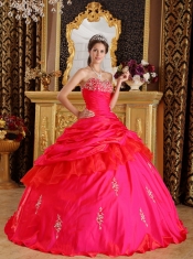 Red Ball Gown Sweetheart Floor-length Taffeta Beading Quinceanera Dress