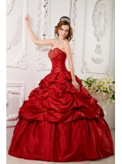 Red Ball Gown Sweetheart Floor-length Tafftea Appliques Quinceanera Dress