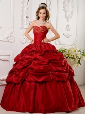 Red Ball Gown Sweetheart Floor-length Tafftea Appliques Quinceanera Dress