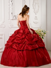 Red Ball Gown Sweetheart Floor-length Tafftea Appliques Quinceanera Dress