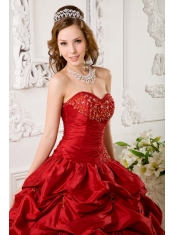 Red Ball Gown Sweetheart Floor-length Tafftea Appliques Quinceanera Dress