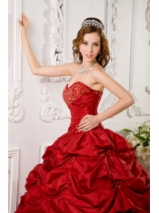 Red Ball Gown Sweetheart Floor-length Tafftea Appliques Quinceanera Dress