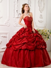 Red Ball Gown Sweetheart Floor-length Tafftea Appliques Quinceanera Dress