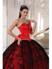 Red Ball Gown Sweetheart Floor-length Tulle and Taffeta Lace Quinceanera Dress