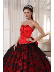 Red Ball Gown Sweetheart Floor-length Tulle and Taffeta Lace Quinceanera Dress