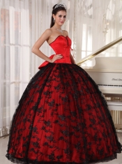 Red Ball Gown Sweetheart Floor-length Tulle and Taffeta Lace Quinceanera Dress