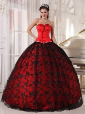 Red Ball Gown Sweetheart Floor-length Tulle and Taffeta Lace Quinceanera Dress