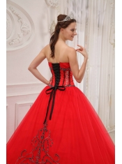Red Ball Gown Sweetheart Floor-length Tulle Appliques Quinceanera Dress