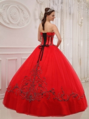 Red Ball Gown Sweetheart Floor-length Tulle Appliques Quinceanera Dress