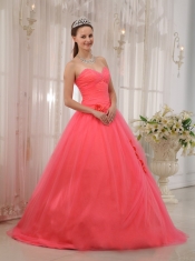 Red Ball Gown Sweetheart Floor-length Tulle Beading Quinceanera Dress