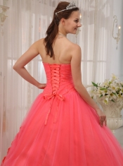 Red Ball Gown Sweetheart Floor-length Tulle Beading Quinceanera Dress