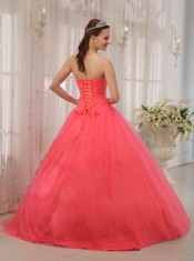 Red Ball Gown Sweetheart Floor-length Tulle Beading Quinceanera Dress