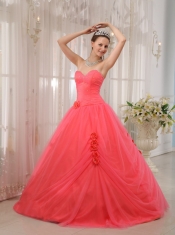 Red Ball Gown Sweetheart Floor-length Tulle Beading Quinceanera Dress