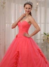 Red Ball Gown Sweetheart Floor-length Tulle Beading Quinceanera Dress