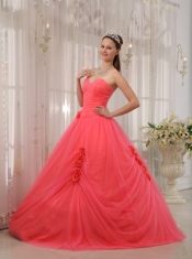 Red Ball Gown Sweetheart Floor-length Tulle Beading Quinceanera Dress
