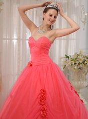 Red Ball Gown Sweetheart Floor-length Tulle Beading Quinceanera Dress