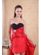 Red Column / Sheath Sweetheart High-low Beading Taffeta Prom Dress