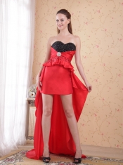 Red Column / Sheath Sweetheart High-low Beading Taffeta Prom Dress