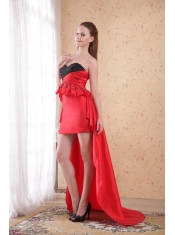 Red Column / Sheath Sweetheart High-low Beading Taffeta Prom Dress