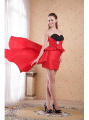 Red Column / Sheath Sweetheart High-low Beading Taffeta Prom Dress