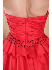 Red Column / Sheath Sweetheart High-low Beading Taffeta Prom Dress