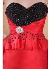Red Column / Sheath Sweetheart High-low Beading Taffeta Prom Dress