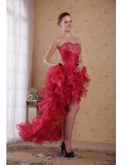 Red Column Sweetheart High-low Organza Beading Prom / Cocktail Dress