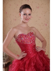 Red Column Sweetheart High-low Organza Beading Prom / Cocktail Dress