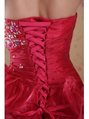 Red Column Sweetheart High-low Organza Beading Prom / Cocktail Dress