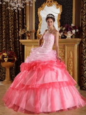 Romantic Ball Gown One Shoulder Floor-length Organza Appliques with Beading Quinceanera Dress