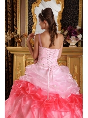 Romantic Ball Gown One Shoulder Floor-length Organza Appliques with Beading Quinceanera Dress