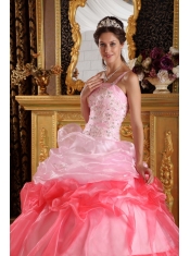 Romantic Ball Gown One Shoulder Floor-length Organza Appliques with Beading Quinceanera Dress