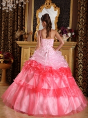 Romantic Ball Gown One Shoulder Floor-length Organza Appliques with Beading Quinceanera Dress