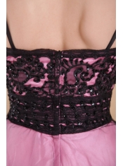 Rose Pink A-Line / Princess Spaghetti Straps Floor-length Tulle Appliques Prom Dress