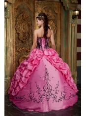 Rose Pink Ball Gown Strapless Floor-length Embroidery Taffeta  Quinceanera Dress