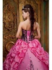 Rose Pink Ball Gown Strapless Floor-length Embroidery Taffeta  Quinceanera Dress