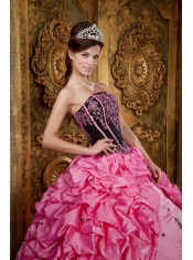 Rose Pink Ball Gown Strapless Floor-length Embroidery Taffeta  Quinceanera Dress